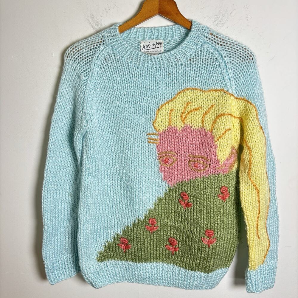 Vintage 80s HUK-A-POO Sweater Size M Unique Rare